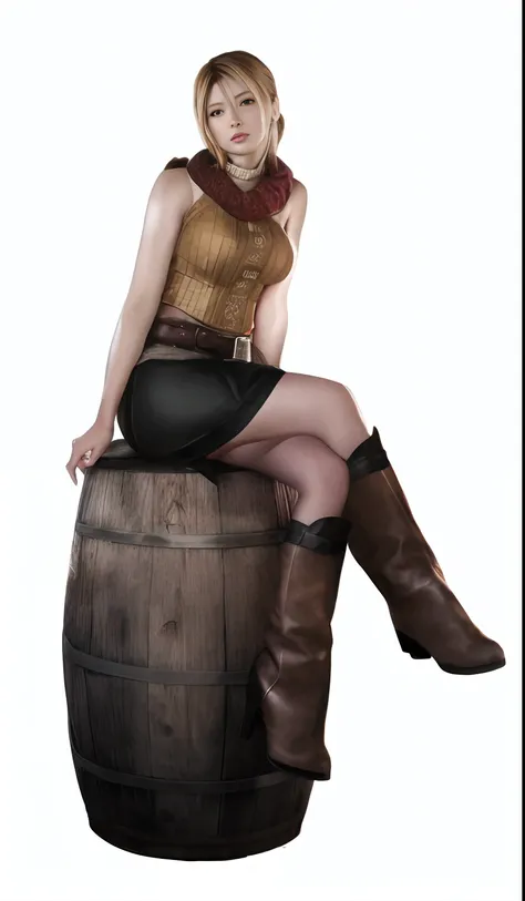 arafed woman sitting on a barrel of wine, render of april, faye valentine, render naughty dog, aerith gainsborough, render of mirabel madrigal, full body close-up shot, barrel chested, beautiful aerith gainsborough, quinn, glamorous jill valentine, hq rend...