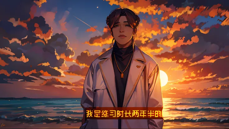 the sunset，eventide，middle parted hairstyle