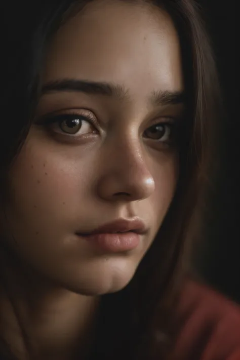 (Close-up, An editorial photo of a 21-year-old woman), (Highly detailed face:1.4) (Smile:0.7) (background inside dark, Moody, Private study:1.3) angle of view, by Lee Jeffries, Nikon D850, film stock photograph ,4 Kodak Portra 400 ,Camera f1.6 shots ,Rich ...