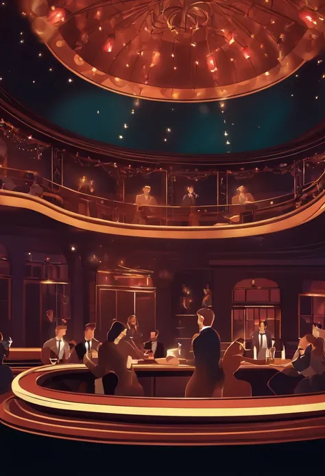 Upscale music bar singing stage scene， NOhumans，Vector animated scene