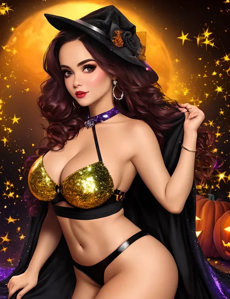 Jovem morena sexy ultra realista ultra HD com glitter na pele halloween