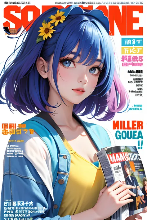 masterpiece, best quality, spring outfit, colorful hair, outdoor, magazine cover ,upper body,