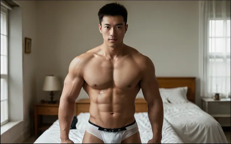 Araphedo man in white underwear posing in room, with abs, underwear ad, pan ren wei, Inspired by Xu Wei, Inspired by Yu Zhide, emmanuel shiu, Kano-tan, damien tran, roberto ferri and ruan jia, With ax, taken with canon 5d mk4, ken wong, " Functional