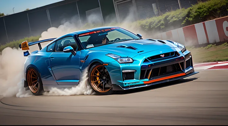 Blue GTR burnout