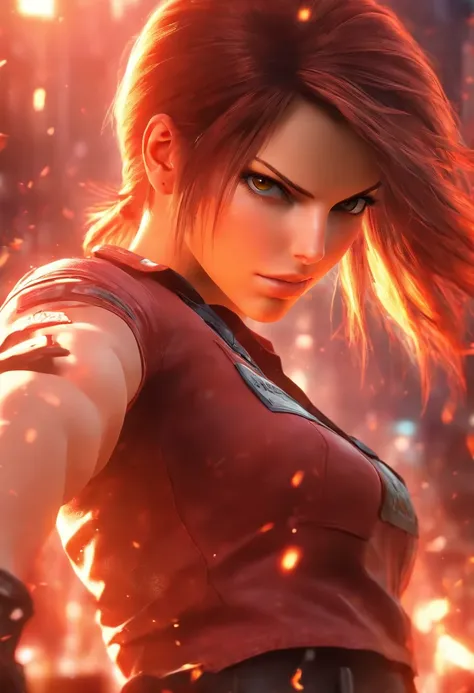 Claire Redfield, wallpaper hd, in the style of vivid, 8k, realistic and hyper-detailed renderings, anime art, unreal engine,  complete body