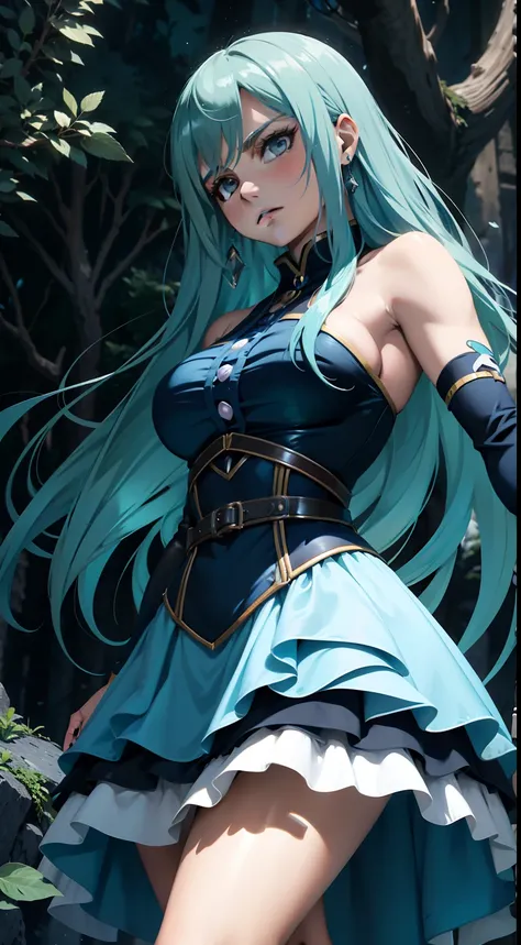 Aria Drakoria es una joven de belleza deslumbrante con cabello largo y sedoso de color azul oscuro, que cae en cascada hasta la cintura. Sus ojos son de un intenso color verde esmeralda, full of determination and mystery. Tiene una estatura elegante y una ...