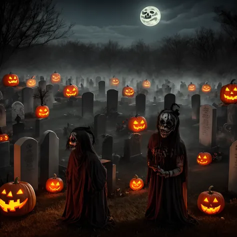 Nightmare ritual in graveyard Halloween night