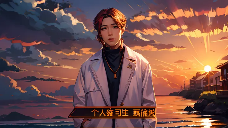 the sunset，eventide，middle parted hairstyle