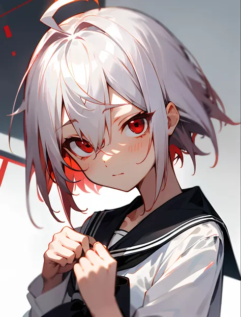 silber hair　hi-school girl　Gentle　red eyes　Sauce order　short-hair　Ahoge　daily