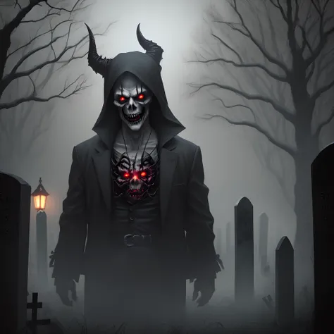 Sinister demon in graveyard Halloween