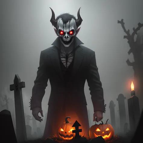 Sinister demon in graveyard Halloween