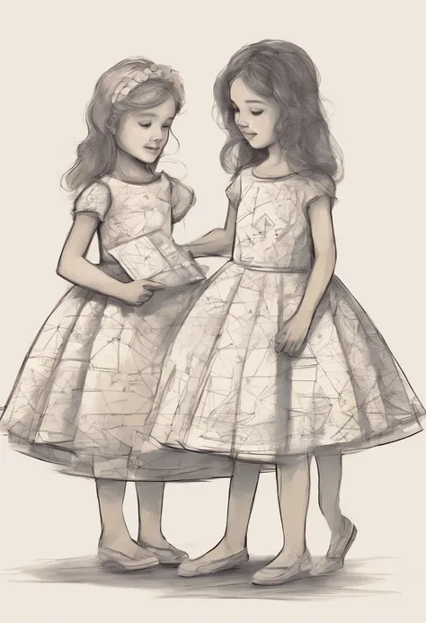 When Girls Giving Hand Drawing Childrens Triangular Dress, desenho palito, desenho