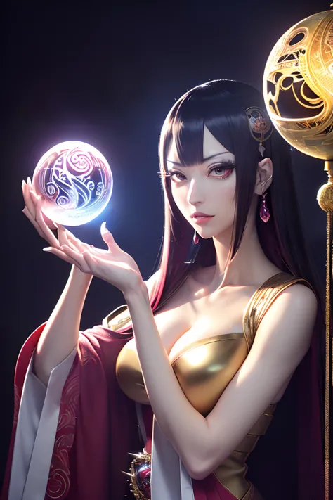 (masutepiece, best_quality, Ultra-detailed, immaculate:1.3), epicd, Illustration, Mysterious enchantress stares at her crystal ball.