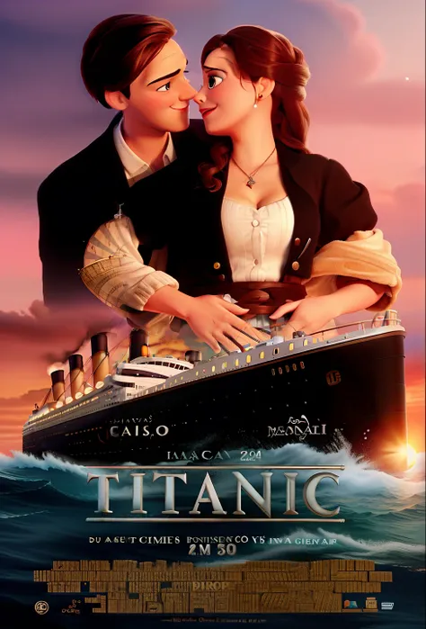 Titanic estilo disney pixar,
alta qualidade, melhor qualidade