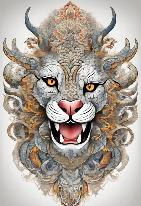 (White background:1.4),(Symmetrical:1.5),(Masterpiece giant python head, In the Middle, Oriental elements),（China – Chic illustration:1.2, Vector image:1.2),(Chinese color,Senior Color Matching),( Reasonable design, Clear lines, High Sharpness,Best Quality...