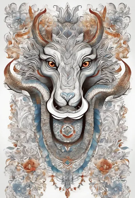 (White background:1.4),(Symmetrical:1.5),(Masterpiece giant python head, In the Middle, Oriental elements),（China – Chic illustration:1.2, Vector image:1.2),(Chinese color,Senior Color Matching),( Reasonable design, Clear lines, High Sharpness,Best Quality...