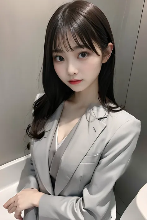 Wearing a gray suit