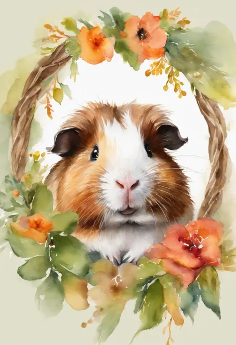 Cute guinea pig ，A bright wreath is worn on his head，Positive perspective,