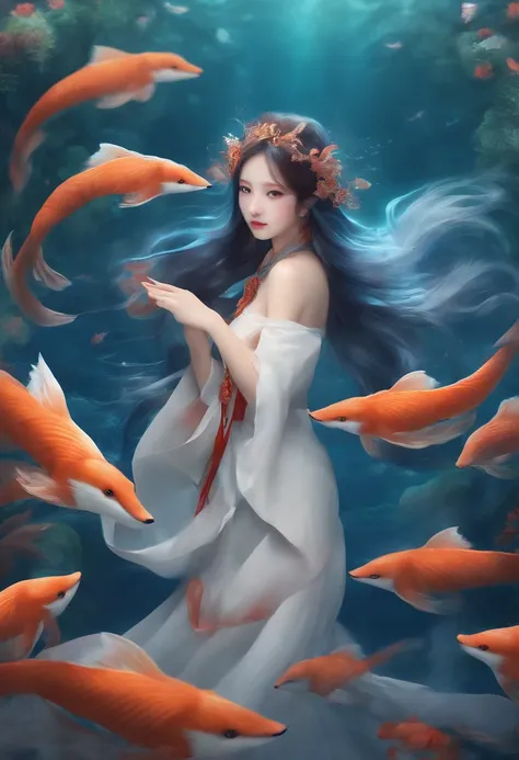 Beautiful scenery under the sea Nine-tailed fox girl