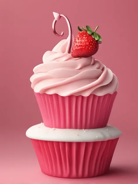 (highres,ultra-detailed),(realistic:1.37) A cupcake with a pink cream tube next to it, a gelatinous texture, a combination of 🎀 🗡 🍓  ❤🔥🍄🌪, 💋 💄 👠 👗. The cupcake has intricate details, with vibrant colors and sharp focus. The pink cream tube has a glossy and...