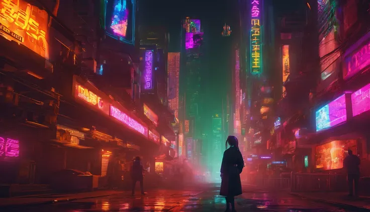 Loepfe-esque menina em uma cidade cyberpunk