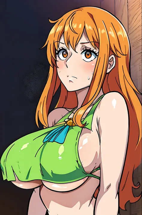 masterpiece, penisface, penis on face, huge penis, uncensored, Nami, penis awe BREAK orange hair, long wavy hair, orange eyes, nude, naked, large breasts, ((large breasts, big breasts, colossal breasts, large boobs, big boobs, colossal boobs, large tits, b...