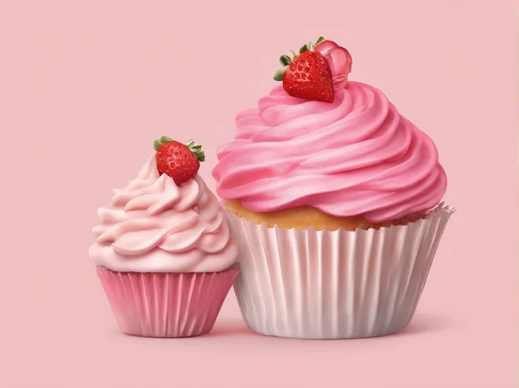 (highres,ultra-detailed),(realistic:1.37) A cupcake with a pink cream tube next to it, a gelatinous texture, a combination of 🎀 🗡 🍓 ❤🔥🍄🌪, 💋 💄 👠 👗. The cupcake has intricate details, with vibrant colors and sharp focus. The pink cream tube has a glossy and ...