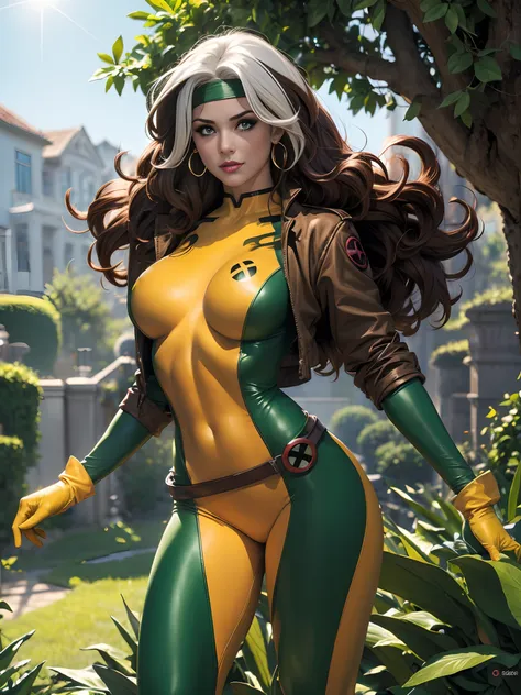 (masterpiece:1.0), (best_quality:1.2), classic rogue, 1991 rogue x-men, 1 girl, only, full body view, medium length hair, brown ...