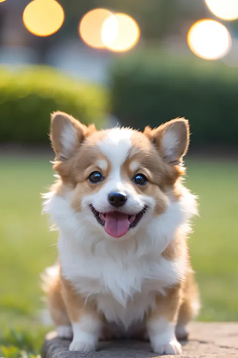 A small corgi with a tongue is realistic，ultra-realistic realism，Setophaga Petechia， Amazing，award winning photography，Bokeh，vividness，beautiful illumination，Gao Qing，HDr, UHD-$ 250-v 5.2