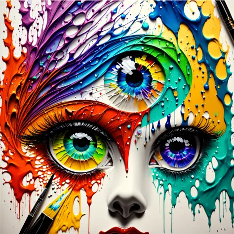 Radiant creations of rainbow eyes, with recycled paper, art painting, with abstract color brush strokes, with multicolor paint splashes, Creative art