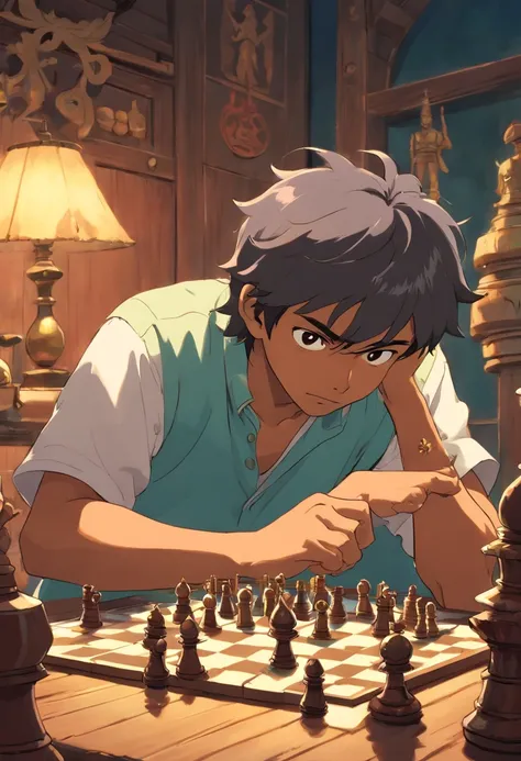 Indian Man Playing Chess In Anime Shounen