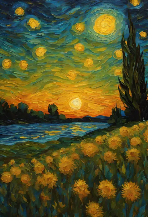 Make a version of van gogh girrasois with good quality, estilo noite estrelada de van gogh