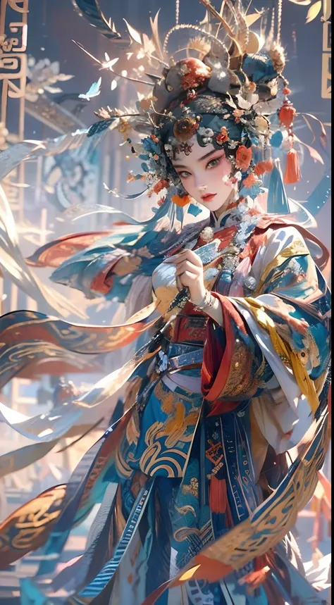 Best picture quality， tmasterpiece， 超高分辨率， （Fidelity：1.4）， photore，Masterpiece, Best quality, Masterpiece, Best quality, 1girll, Flowing costumes，Bigchest，beijing opera,tchibi