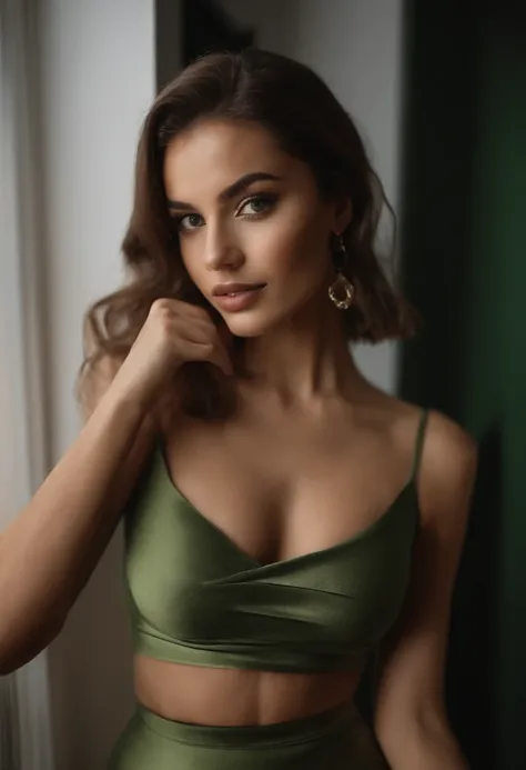 Arafed mulher com uma regata branca e colar, Menina sexy com olhos verdes, Retrato Sophie Mudd, cabelos castanhos e olhos grandes, selfie de uma jovem mulher, Camera eyes, Violeta Myers, com maquiagem, Maquiagem natural, staring directly at camera, Rosto c...