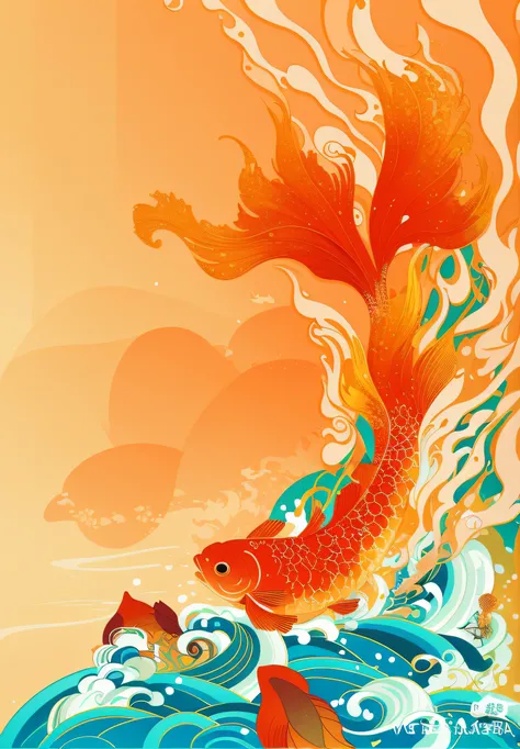 there is a fish that is swimming in the water, A beautiful artwork illustration, koi fishes, victo ngai style, an illustration of inspired by Victo Ngai, Japanese style painting, Koi, jen bartel, wallpaper art, Adobe Illustrator Art, victo ngai fine textur...