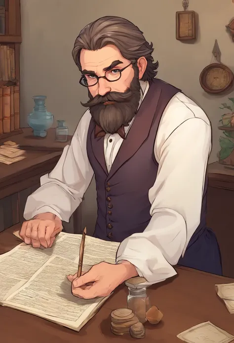 Formal avatar for seaArt of a brown-haired European man teacher with gray science beard in the laboratory