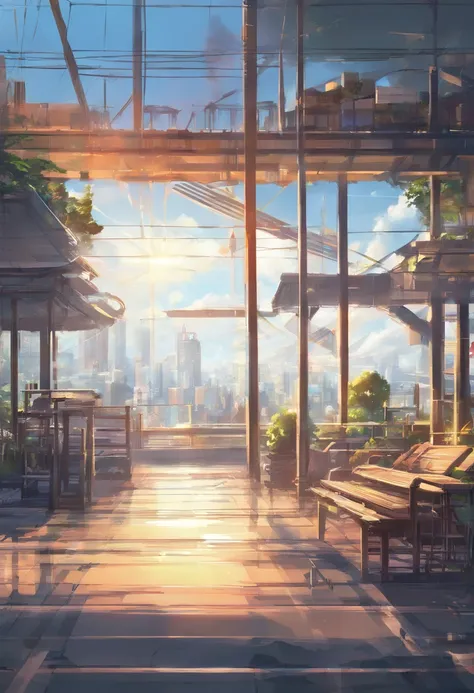 landscape, Summer, Sun, toyko, Building, unmanned, No Man, Hot weather, Blue sky, high definition detail, Ultra detail, film, hyper photorealism, Soft light, Deep focus bokeh, Ray tracing, Gwise on Pixiv Art Station, Makoto Shinkai, Art germ