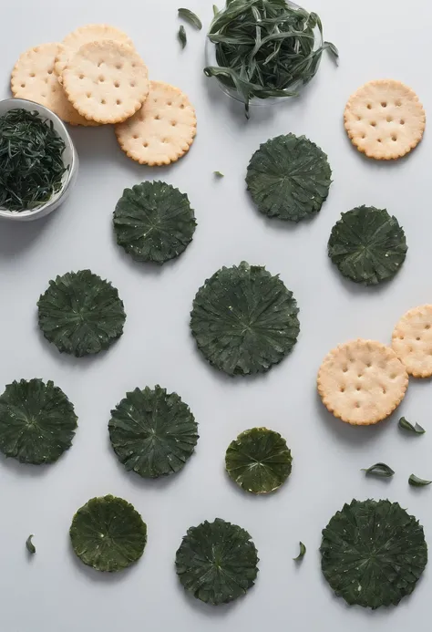 Delicious seaweed rice crackers, Cinematic, Professional Photography, Studio Lighting, Studio Background, advertising photography, Intricate details, ultra-detailliert, A hyper-realistic, 8K UHD