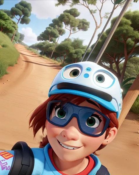 Imagem pixar alta qualidade mulher loira, vestida de ciclista