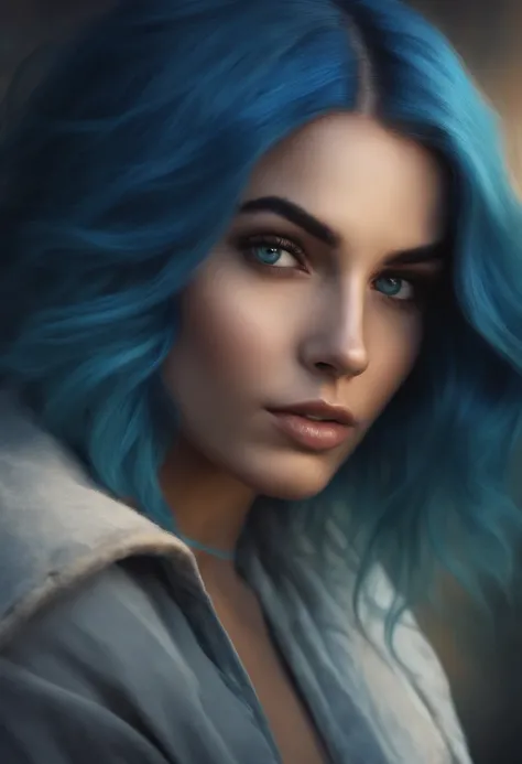 Realistic face of a girl with blue hair, portraite of a