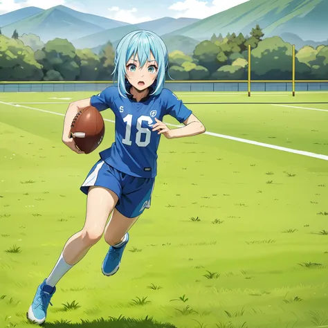 Rimuru Tempest, wearing football clothes, playing football