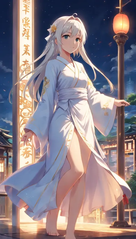 (best qualtiy，tmasterpiece), (White body),Beautiful teenage girl, Beautiful Priestess Woman, (((Sexy Priestess))), spade, White Crane,(((shrine maiden clothe))),slender leg,(silber hair), Press the bar,Braided headband,  Beautiful Hair Accessories, Detaile...