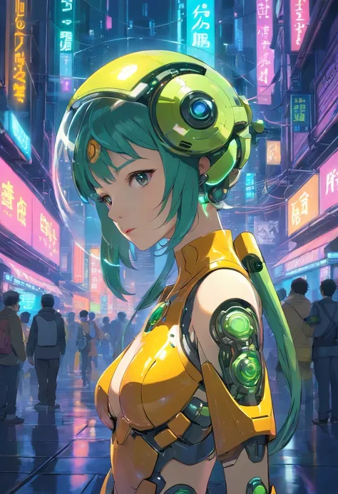 "「Droid」Imagine a breathtaking digital artwork featuring,Anthropomorphic turtles in the fascinating cyberpunk world. Droid、It is a symbol of the futuristic harmony between nature and technology. Wearing a pale yellow dress decorated with enchanting star pa...