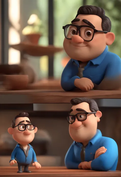 Cartoon character of a man with black glasses and a blue shirt, animation character, Caractere estilizado, animation style rendering, 3D estilizado, Arnold Maya render, 3 d render stylized, toon render keyshot, Personagem 3D, Personagem 3D, 3d rendering st...