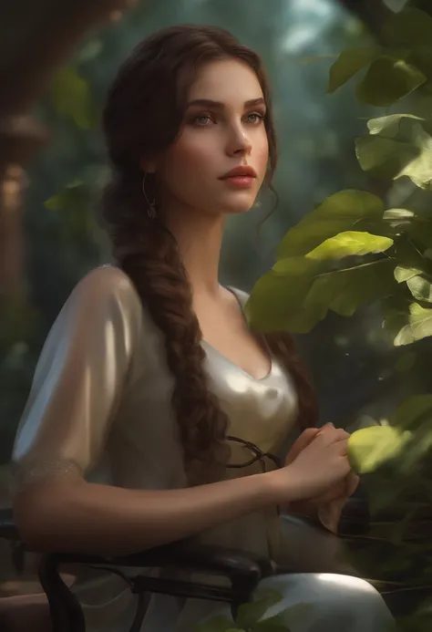 "(best quality, ultra-detalhado, Realistic:1.37), (Cinematic lighting), (fotorrealista:1.37), (scientific fiction), (artistas conceituais), (vivid colors), (Bokeh), uma obra-prima, High resolution CG illustration of a beautiful and delicately beautiful gir...