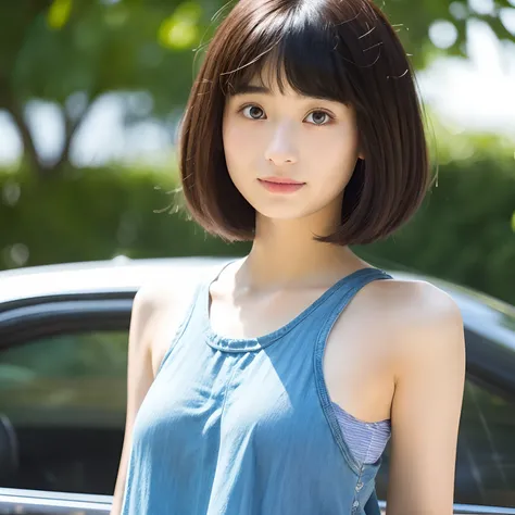 A girl in a tank top with a short cut similar to Suzu Hirose