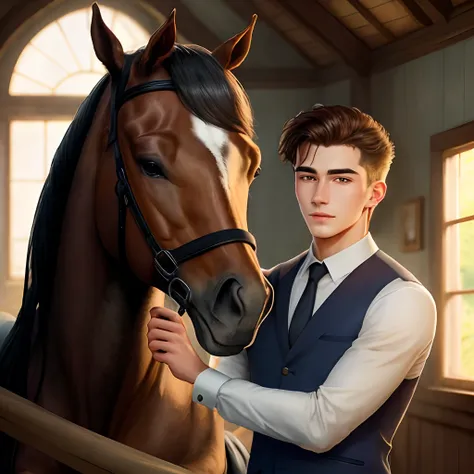 A handsome boy with a horse