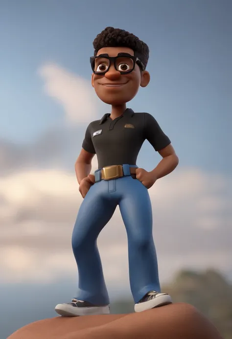 Cartoon character of a mulatto man with shaved hair wearing black glasses and a blue shirt, um personagem animado, Caractere estilizado, animation style rendering, 3D estilizado, Arnold Maya render, 3 d render stylized, toon render keyshot, Personagem 3D, ...