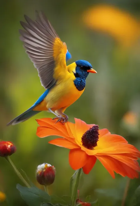 Beautiful bird standing on a flower