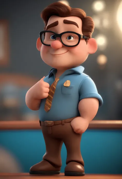 Cartoon character of a man with black glasses and a blue shirt, animation character, Caractere estilizado, animation style rendering, 3D estilizado, Arnold Maya render, 3 d render stylized, toon render keyshot, Personagem 3D, Personagem 3D, 3d rendering st...